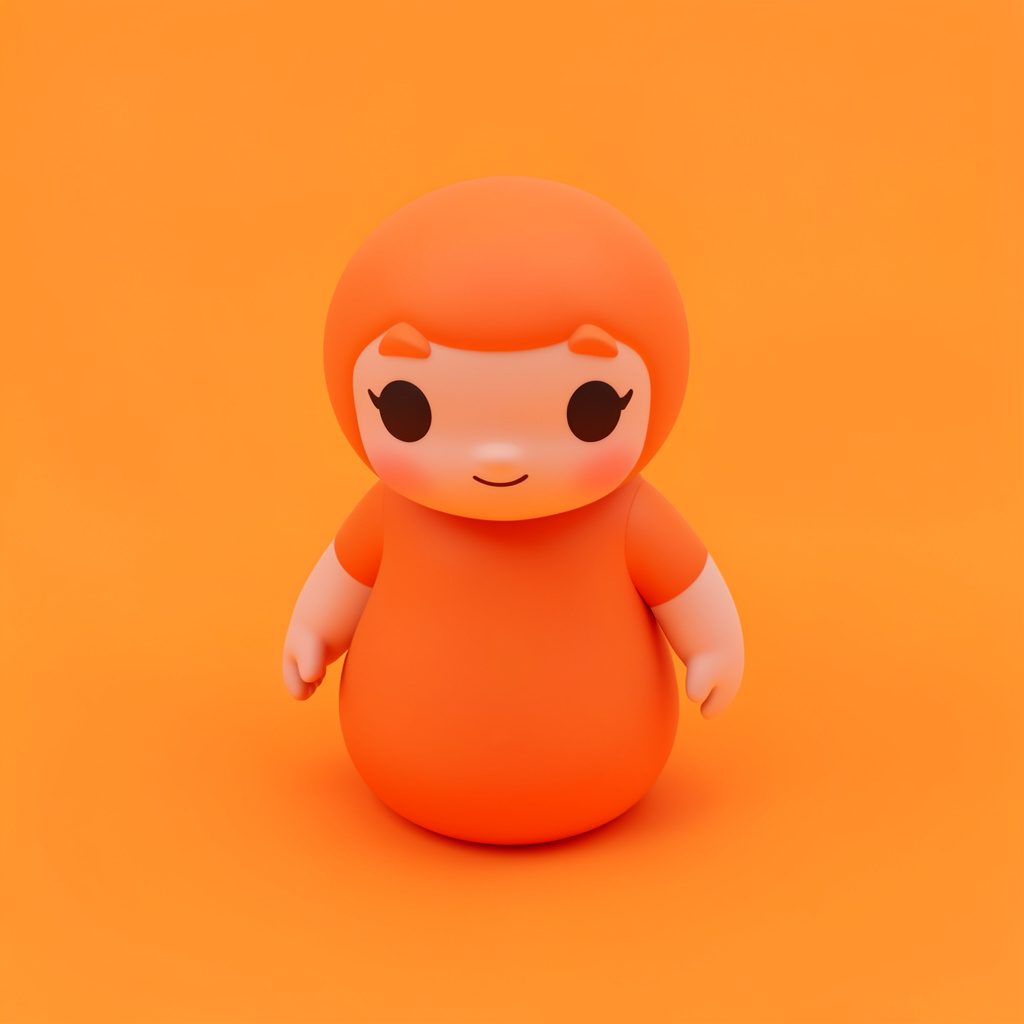 淡い色調で小柄なドールを描いたアイソメトリック3Dイラスト